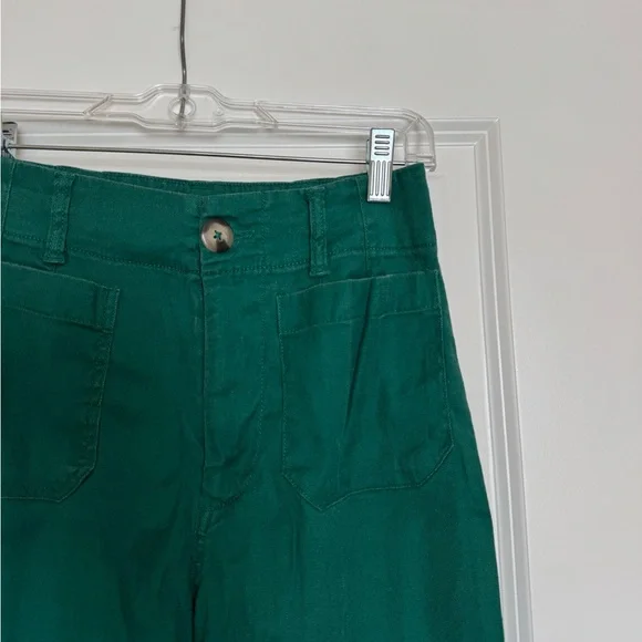 Colette cropped Green linen Wide-Leg Pants - Picture 3 of 5